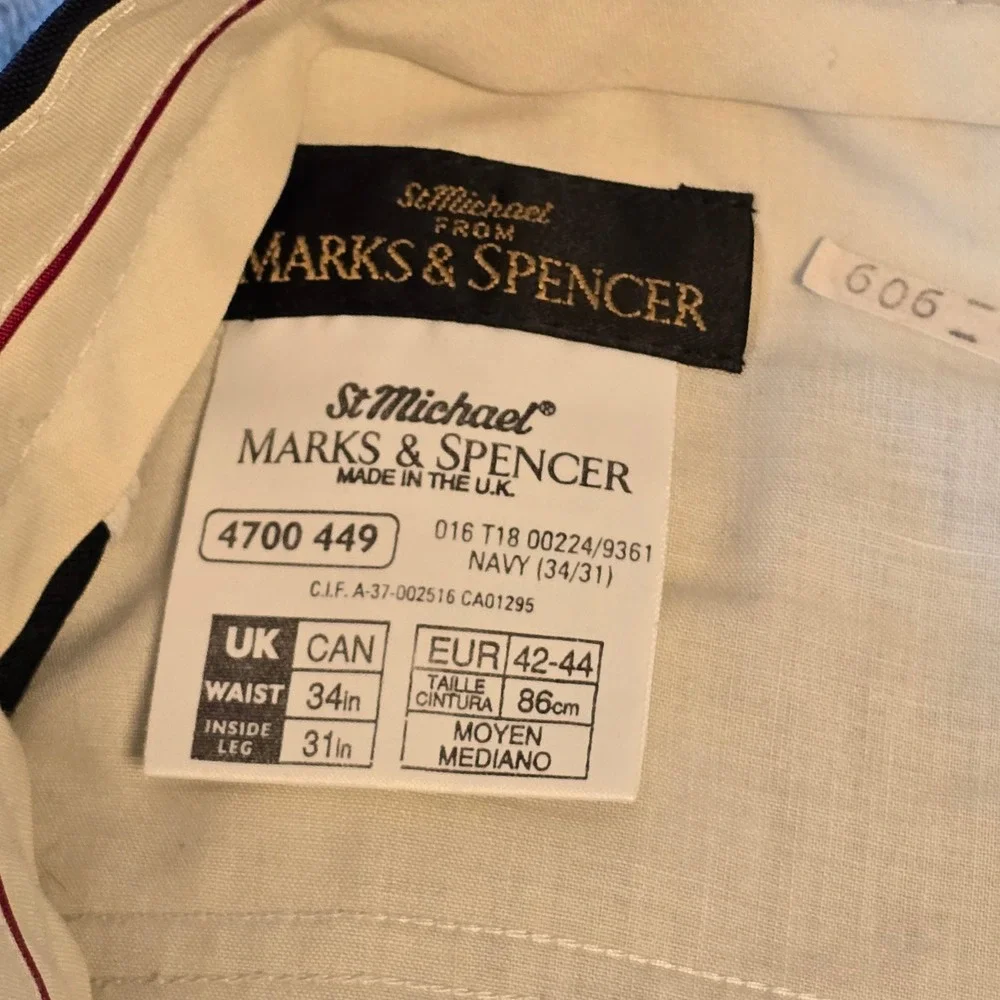 St Michael Marks & Spencer Men's‎ Dress Pants 34x31 Navy Blue Wool Blend Pleated
